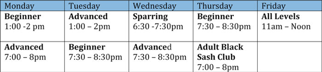 Adult Class Schedule