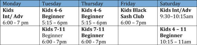 Children's Class Schedule